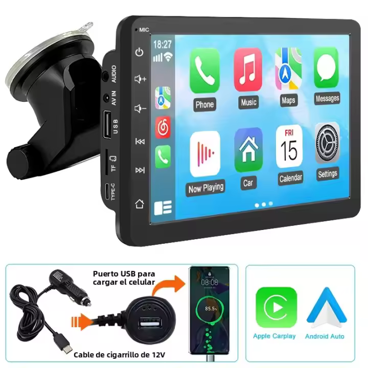 Ahoudy Reproductor Multimedia Universal Para Coche 7 Pulgadas Con CarPlay Inalámbrico Y Android Auto Pantalla Táctil AUX FM USB Soporte Para 4G - 1