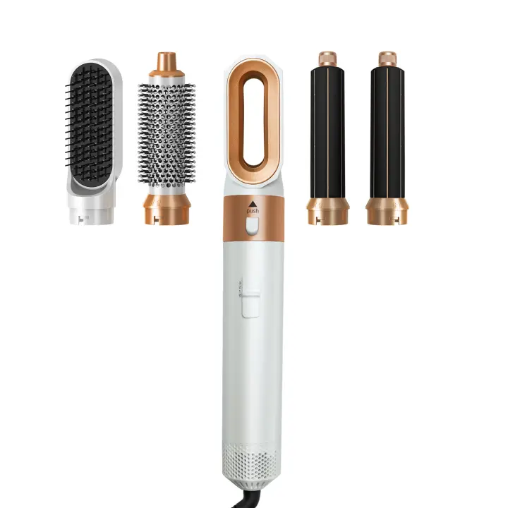 Peine secador de pelo multicolor Chin en uno peine de Aire Caliente rizador de múltiples rizador Dorado y Blanco SY - 1
