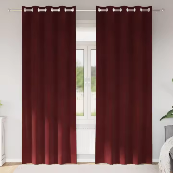 Cortinas Blackout de vidaXL con Ojales 2 pcs Rojo Vino Terciopelo - 1
