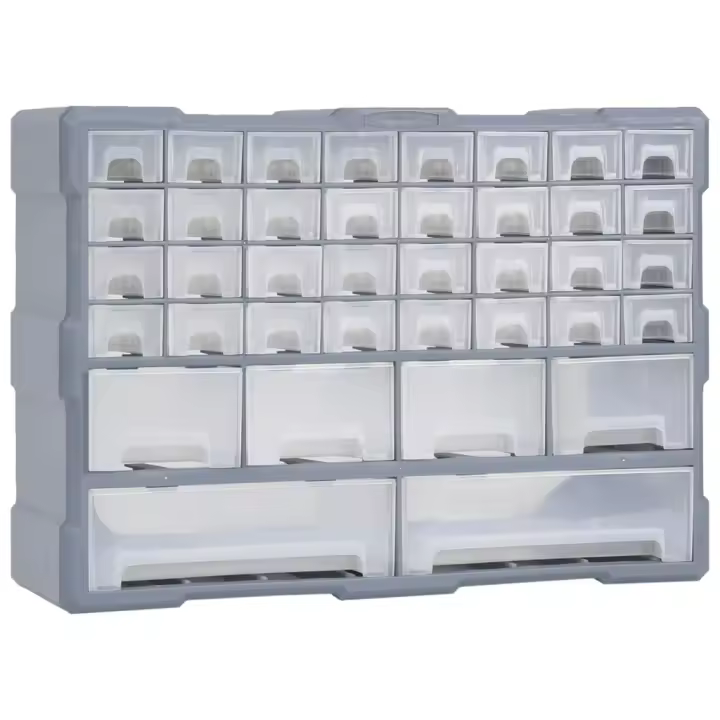 vidaXL Organizador Multicajones con 40 Cajones Herramientas Taller Armario Color Gris,  Naranja y negro, y mas - 1