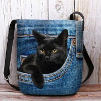 Bolso De Hombro Para Mujer De Gran Capacidad Estampado De Gato Bolso Cruzado Personalizado Ligero Bolsa De Mano Casual De Denuio - details 4