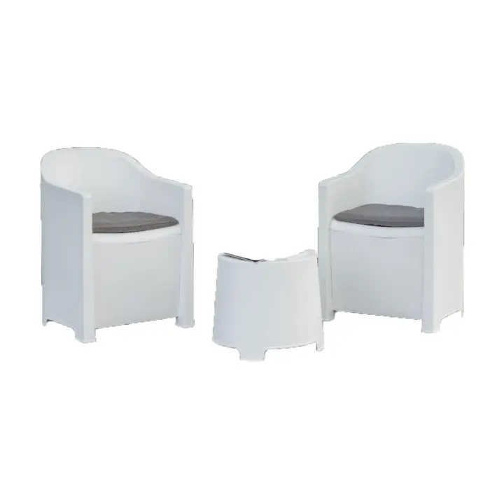 Factory Cuadros - Conjunto de Jardín Mesa con Dos Sillones Blancos con Cojines - Conjunto para Jardín, Terraza y Exterior - Mueble Jardín - Sets para Exterior - 1