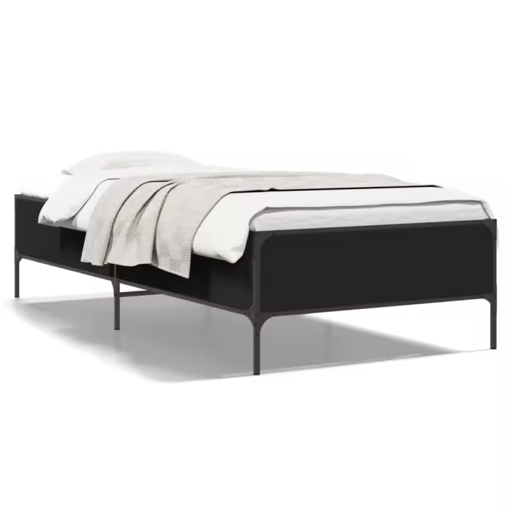 vidaXL Estructura de cama madera de ingeniería y metal negra 90x190 cm - 1