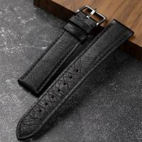 Correa De Reloj De Cuero De Avestruz Sudáfrica Hecha a Mano En Negro Tamaños 18 19 20 21 22MM Vintage Para Hombres Con Hebilla - details 4