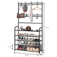 LUTODY - Perchero de Pie Soporte Resistente con Estante para Zapatos, Zapatero, Ganchos Auxiliar, Multifuncional para Ropa, Accesorios y más - Ideal para Salón, Dormitorio, Sala de Estar y Entrada - details 7
