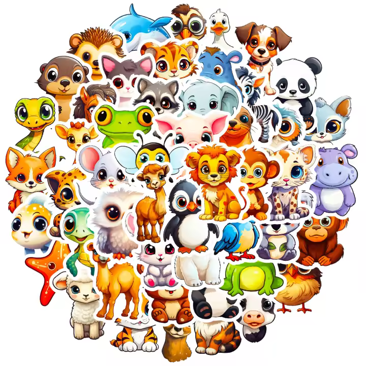 Pegatinas De Animales Cartoon Pequeños Naturales Para Niños 50 Piezas Grandes Ojos Estilo Graffiti Juguetes Para Niños a Partir De 14 Años - 1