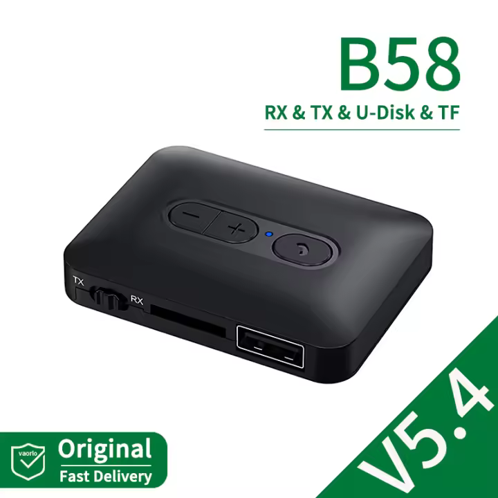 Transmisor y receptor de Audio con Bluetooth 5,4, USB, u-disk, tarjeta TF, reproducción de 3,5 MM, AUX, adaptador inalámbrico de música estéreo con micrófono para coche, TV, PC - 1