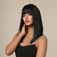 Pelucas Sintéticas Negras Con Franja Bob Larga Media Natural Para Mujer Peluca De Cosplay Resistente Al Calor Uso Diario - details 2
