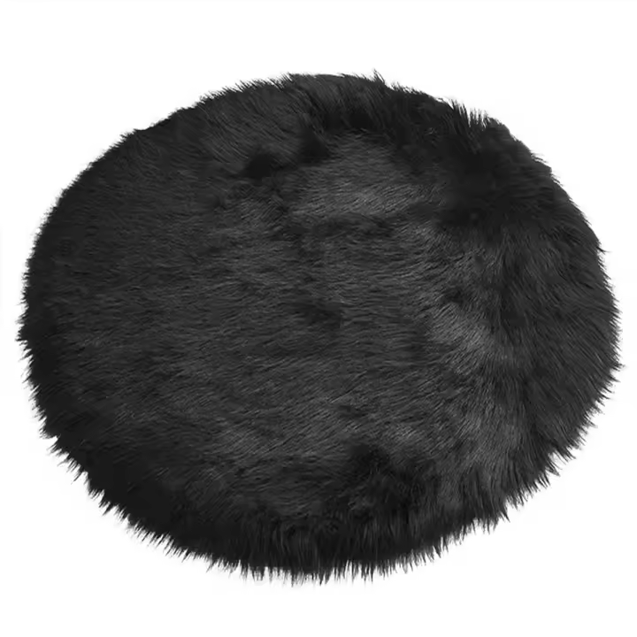 Alfombra Redonda De Peluche Sintético Negro Para Decoración De Sala De Estar Y Dormitorio Tapete Antideslizante Y Anti-Desvanecimiento - 1