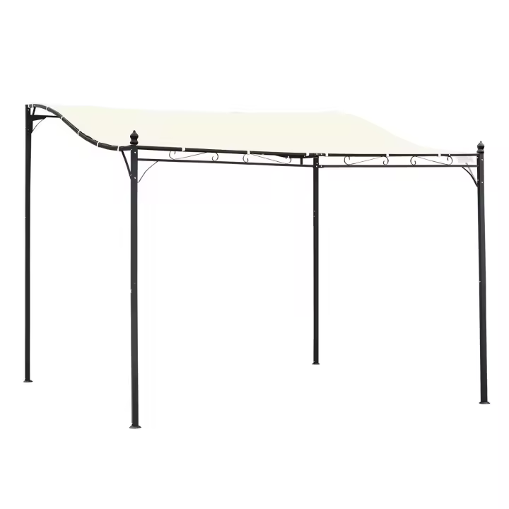 Outsunny Pérgola de Jardín 3x3 m Cenador con Toldo y 16 Orificios de Drenaje para Patio Terraza Metal y Poliéster 180 g/m² Resistente Crema - 1