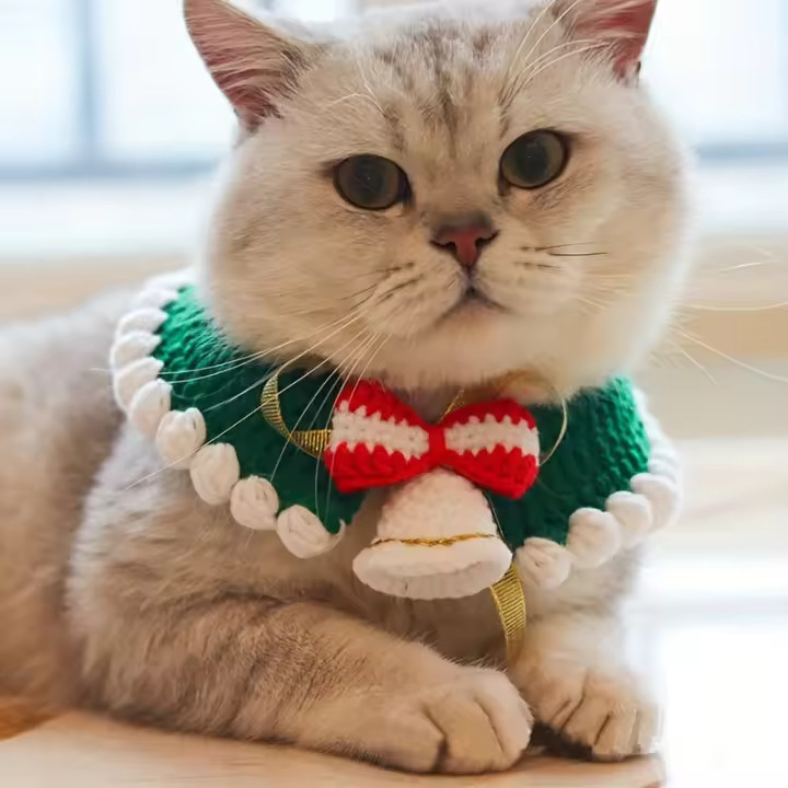Bufanda Navideña Para Mascotas De Algodón Tejida Cómoda Cuello Calentador Para Gatos Y Perros Accesorio Festivo Para Animales - 1