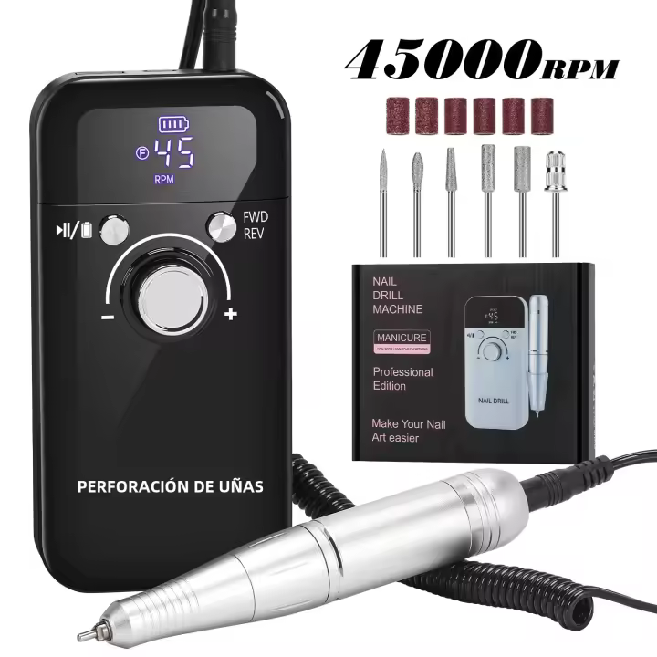 Máquina De Uñas Eléctrica Profesional 45000RPM Con Pantalla LCD Herramientas De Arte De Uñas Secador De Gel Portátil - 1