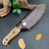 Cuchillo Fijo HUAAO FC5029 Con Hoja De Acero Inoxidable 5c13Mov Y Mango De Madera Hoja De Acero Laminado En Hoja Cubierta De Cuero PU Para Supervivencia Al Aire Libre Y Caza Para Hombres - details 5