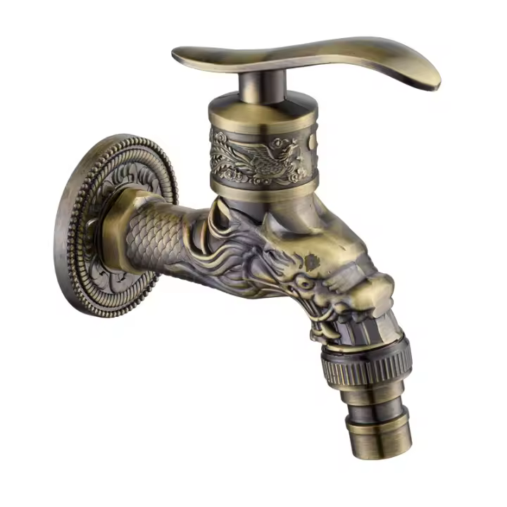 Grifo de pared de bronce Antiguo, Grifo de Jardín exterior G1/2 ", Grifo de Agua de bronce Antiguo, Grifo de pared, Grifo de Dragón de Jardín de Baño de Cocina - 1