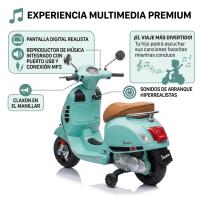 Moto Eléctrica Vespa Oficial para Niños 12V - Scooter Clásico Retro con Ruedines de Apoyo, Asiento de Cuero, Luces LED, Reproductor MP3/USB - Regalo Infantil (Verde Menta, 101x46x75 cm) - details 3