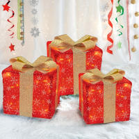 3PCS Caja De Regalo Navideña Con Luz Y Lazo LED Decoración Festiva Para Interior Y Exterior Material Plástico - details 16