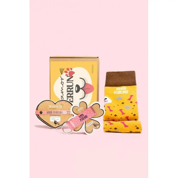 MARRONYNEGRO - Pack Especial Amor Perruno-Incluye calcetines, pulsera y llavero - Especial para regalo para Papá, Mamá, Pareja e hijos - 80% algodón - Unisex. - 1