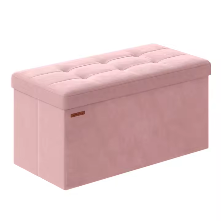 Banco de almacenaje plegable de terciopelo, taburete reposapiés con 2 cajas, 38x76x38 cm, soporta hasta 300 kg, ideal para entrada, sala de estar y dormitorio, disponible en gris paloma, gris pizarra y rosa caramelo - 1