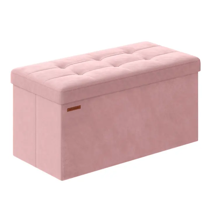 Banco de almacenaje plegable de terciopelo, taburete reposapiés con 2 cajas, 38x76x38 cm, soporta hasta 300 kg, ideal para entrada, sala de estar y dormitorio, disponible en gris paloma, gris pizarra y rosa caramelo - 1