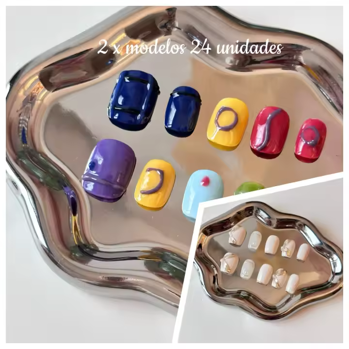 SALLUNA,Pack 2 ,20piezas ,uñas postizas, presson, uñas semicuadrada natural - 1