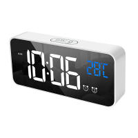 Reloj Eléctrico con Alarma LED, multifuncional, exquisita superficie de Espejo, Silencioso, para Mesita de Noche, decoración del Hogar, dormitorio, oficina, Blanco W - details 0