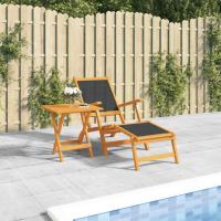 vidaXL Silla de jardín con reposapiés y mesa madera acacia y textilene Sillas de Exterior Ideal para jardín, playa, piscina, terraza Tumbona Piscina Tumbonas Playa Tumbonas Jardín Exterior - details 1