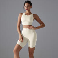 Conjunto De Yoga Deportivo Para Mujer Top Y Shorts De Color Sólido Nylon Transpirable Y Secado Rápido Para Gimnasio Ciclismo Y Correr - details 28