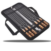 Juego De 10 Palillos De Barbecue Portátiles Al Aire Libre Con Mango De Madera Doble Borde De Acero Inoxidable Herramienta De Barbecue Ecológica - details 7