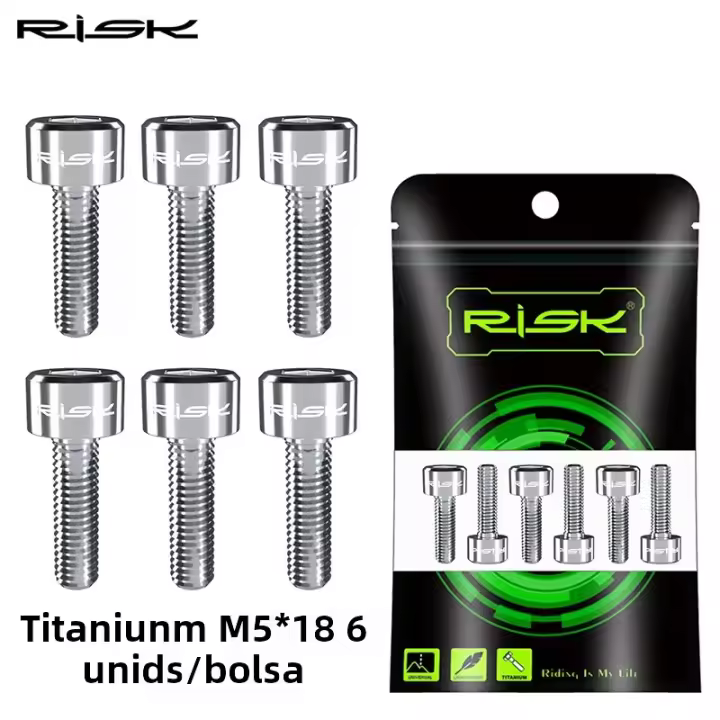 RISK 6PCS Tornillos De Manillar De Bicicleta De Titanio UltraLigeros M5x16mm/M5x18mm Para Road Y MTB Instalación De Manillar Y Gradiente - 1