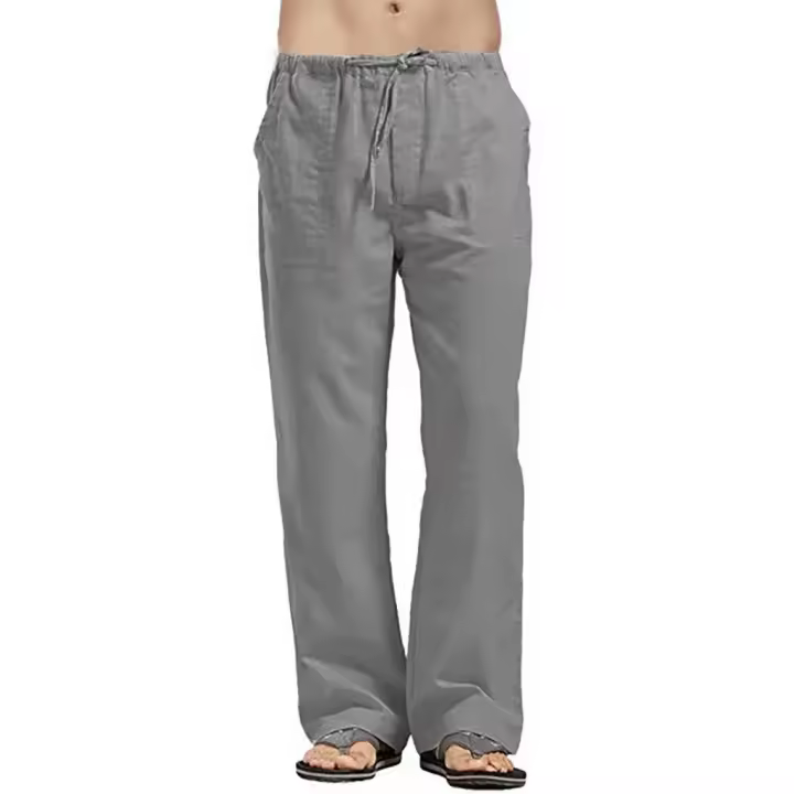 Pantalones De Lino Para Hombre Color Sólido Con Varios Bolsillos Transpirables Pantalones Casuales Para Deporte Y Calle - 1
