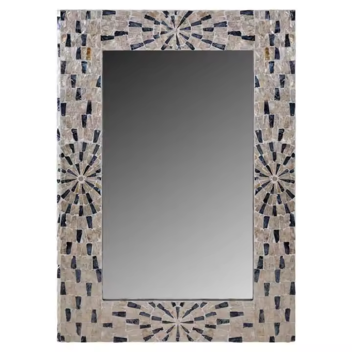 WANDERLUST DECO Espejo rectangular de madera acabado en capiz negro 100x70x03h cm. No viene montado - 1