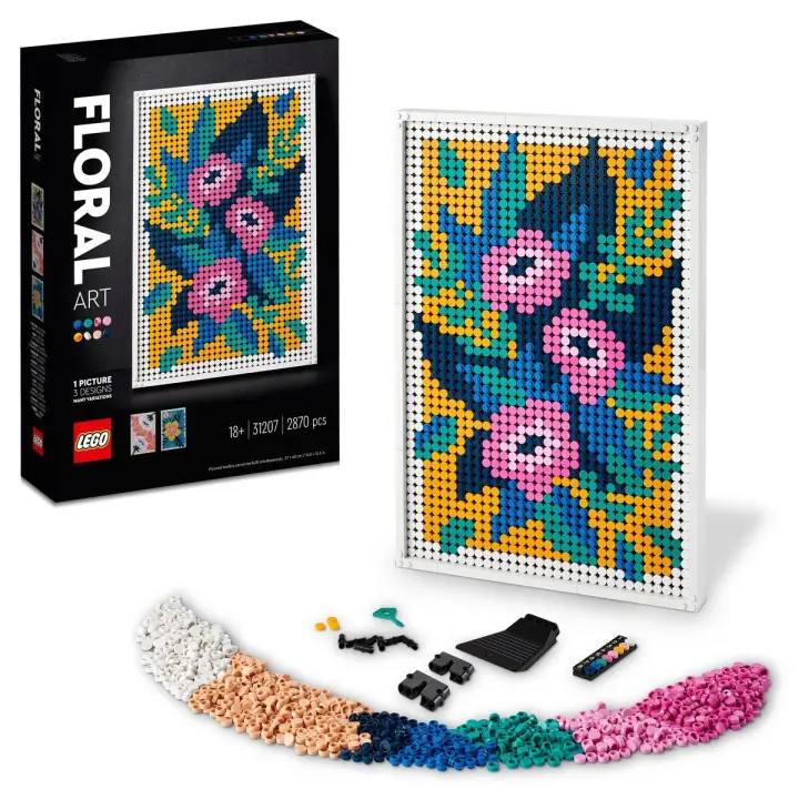 Kit de construcción LEGO Art 31207 Arte Floral; proyecto de decoración mural creativa basado en un tema floral; pasatiempo relajante, expresivo y útil para adultos (2870 piezas) - 1