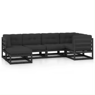 VIDAXL 3076738 juego de muebles para jardín con cojines de 6 piezas fabricado en madera de pino y tela de color negro y gris - 1