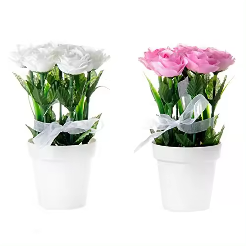 Pack 2 Plantas Rosas Poliester en Maceta de plastico-DAMDAM GO - 1