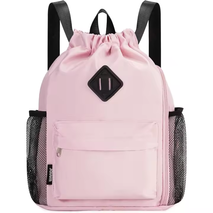 MoChila con Cordón, Bolsa Deportiva para Gimnasio con compartimento Para Zapatos, moChila con Cordón resistant al agua para Mujeres y helbres (rosa) - 1