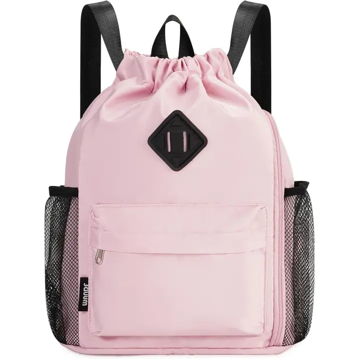 MoChila con Cordón, Bolsa Deportiva para Gimnasio con compartimento Para Zapatos, moChila con Cordón resistant al agua para Mujeres y helbres (rosa) - 1