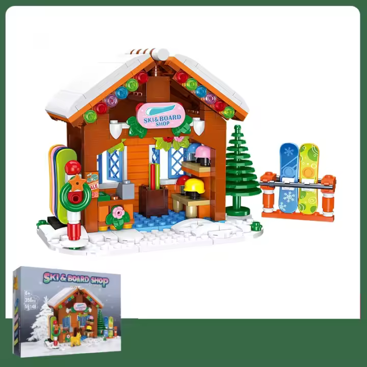 Bloques De Construcción De Navidad Vistas De La Ciudad Con Carro De Crema Conejo De Nieve Tienda De Patines Regalo Modelo De Coche Decoración De Escritorio Regalos De Navidad - 1