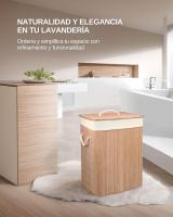 newty Cesto de Bambú con Tapa para la Ropa Sucia Compartimento Cubo Colada Lavandería Plegable con Asa de Cuerda Cesta de Almacenamiento Organizador Cubierta Bolsa Extraíble Laundry Basket Hamper Cuadrad Cuerda Trenzada Bolsa Interior Caña de Alta Calidad - details 2
