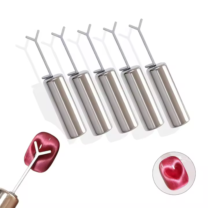 Imán de corazón para esmalte de gel Cat Eye, imán de corazón para uñas, juego de 5 herramientas magnéticas Cat Eye para decoración de uñas, barras magnéticas con guía en forma de Y para uñas, kit de manicura DIY - 1