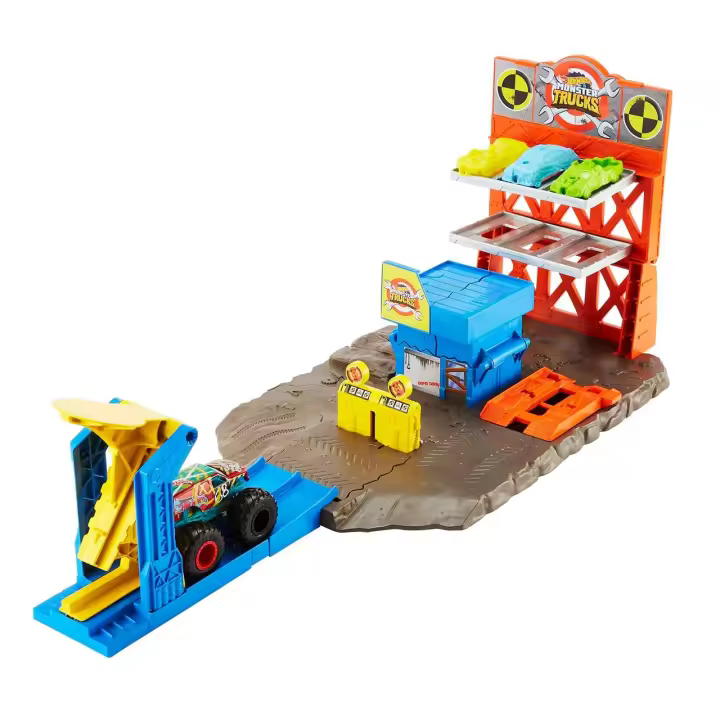 Hot Wheels Monster Trucks Gasolinera. pista de coches de juguete (Mattel HFB12) - 1