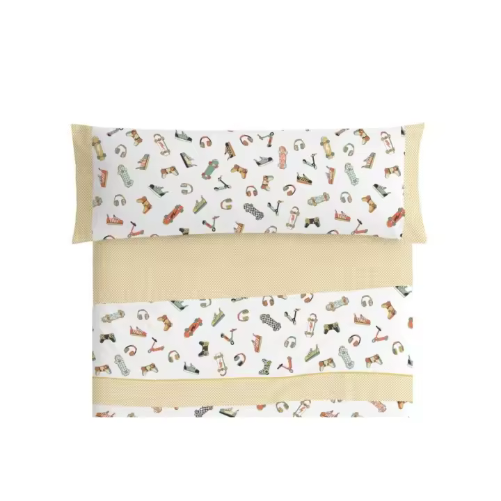 Juego sabanas Tela burrito blanco Infantil/Juvenil diseño 177 Mostaza - 1