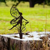 Estatua De Hada Floral Para Patio Decoración De Jardín Al Aire Libre Metal Hierro Para Césped Artesanía Exterior - details 1