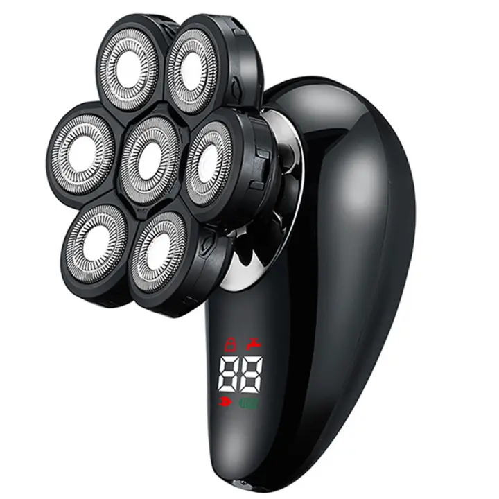 Afeitadora eléctrica para hombres, afeitadora de cabeza LED 8 en 1, con 7 cabezales de afeitado giratorios, kit de cuidado de recortador de pelo de nariz y barba, afeitadora de cabeza recargable para hombres - 1