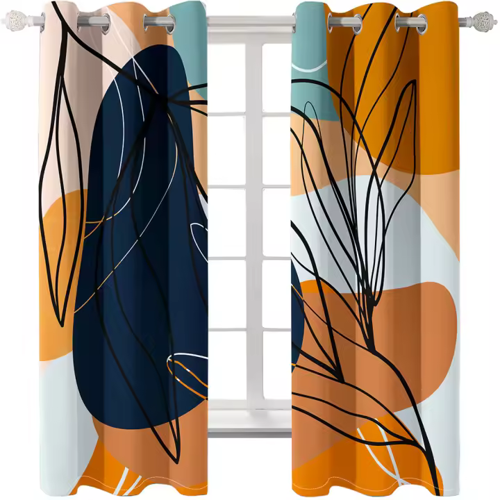 2pcs Cortinas De Ventana Bohemio Naranja Aestéticas De Geometría Abstracta Reducción De Ruido Para Dormitorio Material 100% Poliéster - 1