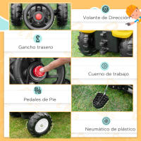 HOMCOM Tractor a Pedales para Niños de +3 Años Excavadora para Niños con Pala Delantera y Bocina Carga 35kg Tractor Infantil para Exterior 107x42x71 cm Amarillo - details 3