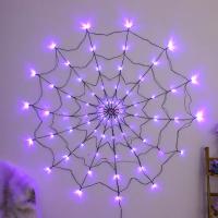 Decoración De Halloween Con Telas De Araña Luminosas 70 LED Colores Naranja Y Morado Para Exterior E Interior - details 2