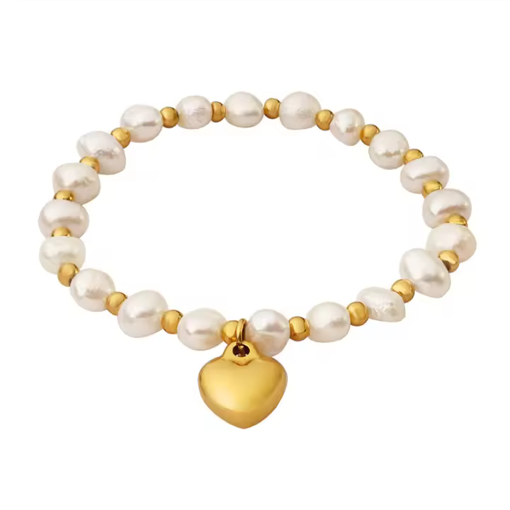 Encanto Pulseras elegantes de perlas de agua dulce para mujer, brazalete de acero inoxidable con dije romántico de corazón de amor, el mejor regalo para mujer exagerado para mujer, Gargantilla de cuentas de perlas a la moda Punk Vintage para fiesta - 1