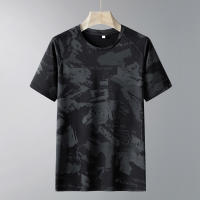 Camiseta De Manga Corta Para Hombre Con Marca Personalizable Tela De Malla De Seda Hielo Transpirable Cuello Redondo Estilo Casual - details 4