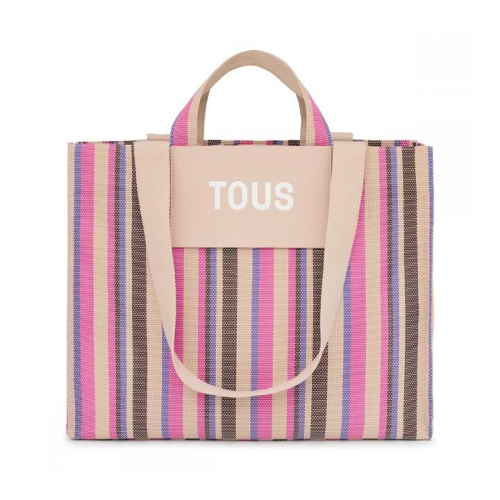 TOUS 395901577 SHOPPING GRANDE BEIGE Y ROSA TOUS STRIPES 2001853513 TOUS - ACCESORIOS 395901577