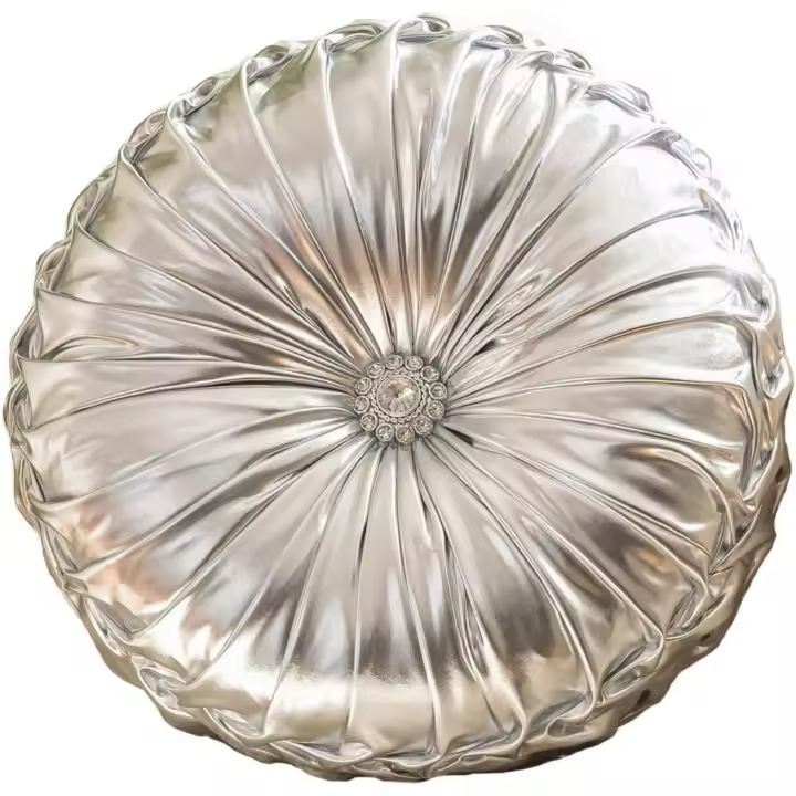 Cojín redondo de lentejuelas de color liso, hecho a mano, con diseño de calabaza, metálico, de piel sintética, decorativo, circular, para el suelo, para decoración del hogar (dorado) - 1